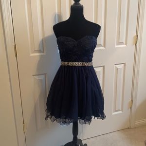 NWOT Navy blue rhinestone waist dress junior 11